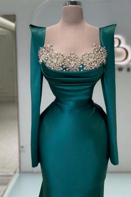 Robes de bal vert foncé avec paillettes | Robes de soirée longues avec manches_2