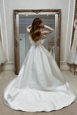 Robes de mariée simples avec manches | Robe de mariée en satin avec dentelle_3