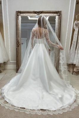 Robes de mariée simples avec manches | Robe de mariée en satin avec dentelle_4