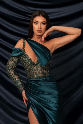 Robes de soirée élégantes longues vert foncé | Robes de bal scintillantes avec manches_2