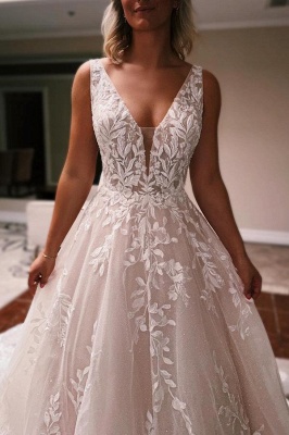 Robes de mariée sexy Une ligne de dentelle | Robes de mariée crème à paillettes_3