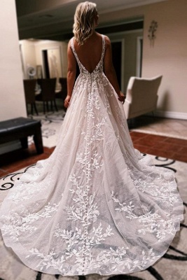 Robes de mariée sexy Une ligne de dentelle | Robes de mariée crème à paillettes_2