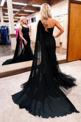 Robe de soirée élégante longue noire | Robes de bal avec dentelle_3