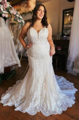 Robe de mariée de créateur grande taille | Robes de mariée en dentelle sirène_1