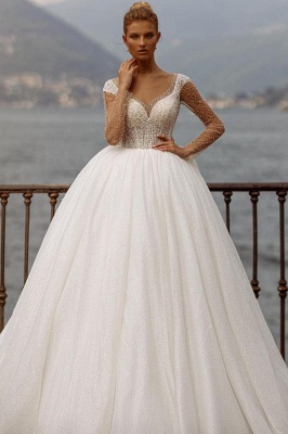 Belles robes de mariée princesse | Robes de mariée avec manches pailletées_1