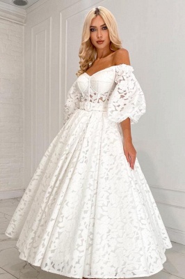 Belles robes de mariée Une ligne dentelle | Robes de mariée courtes avec manches_1