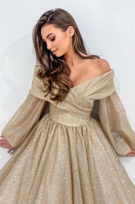 Robes de cocktail dorées avec paillettes | Robes de bal courtes avec manches_3