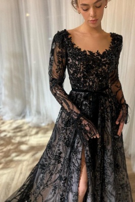 Robes de mariée noires à paillettes | Robes de mariée Une ligne dentelle_2