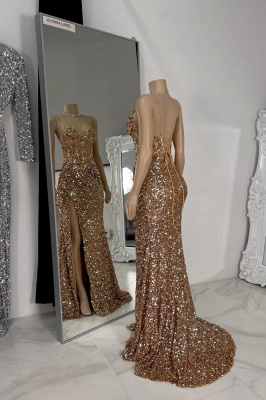 Robes de soirée élégantes longues paillettes | Robes de bal dorées_3