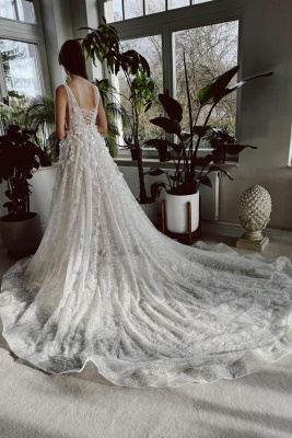 Robes de mariée élégantes avec paillettes | Robes de mariée Une ligne dentelle_2