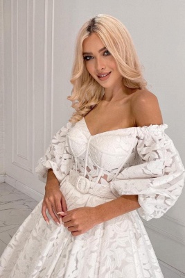 Belles robes de mariée Une ligne dentelle | Robes de mariée courtes avec manches_3