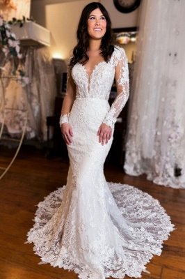 Robe de mariée avec manches en dentelle | Robes de mariée sirène avec dentelle_1