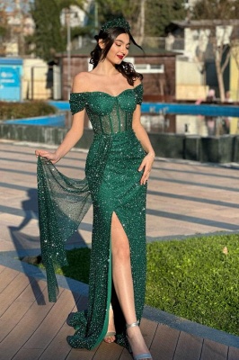 Robes De Soirée De Créateurs Longues Vert Foncé | Robes de bal à paillettes_3