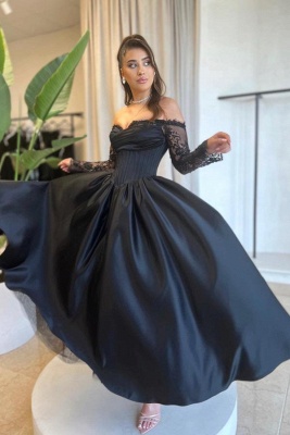 Robes de mariée noires une ligne dentelle | Robes de mariée avec manches_3