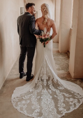 Belles robes de mariée en dentelle sirène | Robes de mariée avec traînes_2