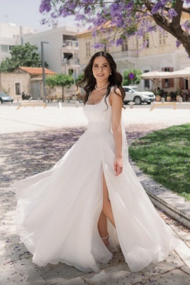 Robes de mariée simples longues | Robes de mariée en satin pas cher_3