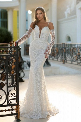 Robe de mariée élégante longue | Robe de mariée simple avec dentelle_3