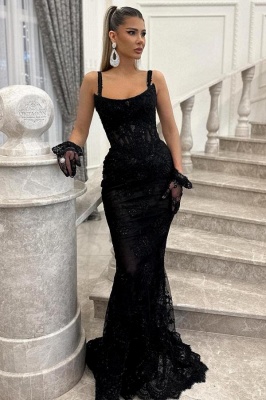 Belles robes de bal avec dentelle | Robes de soirée noires longues_1