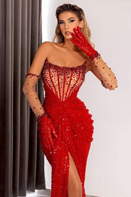 Robes de soirée de créateurs rouges | Robes de bal longues paillettes_2