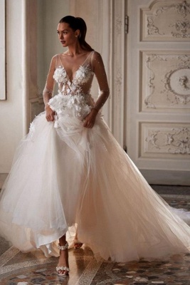 Robe de mariée de créateur A-line dentelle | Robe de mariée avec manches