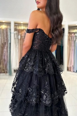 Robes de soirée modernes noires | Robe de bal avec dentelle_6