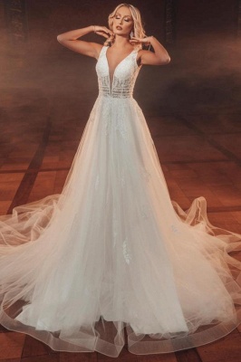 Belle robe de mariée trapèze | Robe de mariée en tulle et dentelle_1