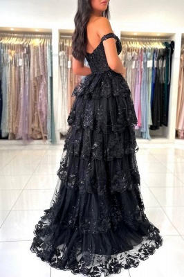 Robes de soirée modernes noires | Robe de bal avec dentelle_2