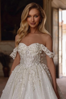 Robe de mariée moderne à paillettes | Robe de mariée trapèze avec dentelle_2