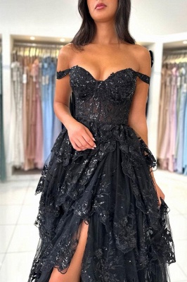 Robes de soirée modernes noires | Robe de bal avec dentelle_5