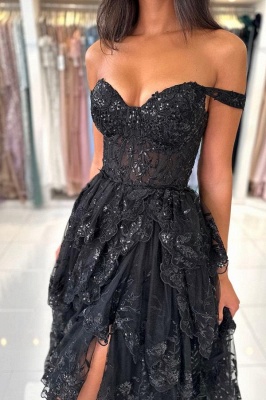 Robes de soirée modernes noires | Robe de bal avec dentelle_4