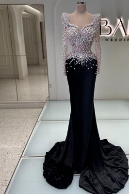 Robe de soirée noire, robes de bal longues à paillettes, robes de bal avec manches