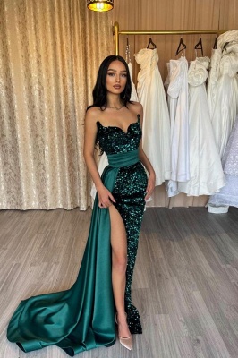 Robe de bal élégante longue robe de bal vert foncé robe de soirée paillettes