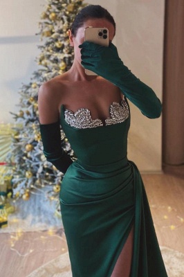 Robes de bal vert foncé, robes de bal longues simples avec des paillettes_3