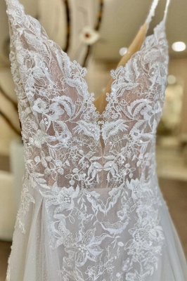 Robes de mariée simples Robes de mariée en tulle Une ligne avec de la dentelle_3