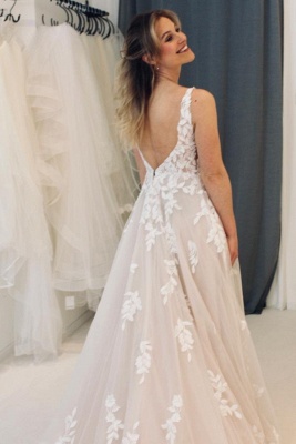 Belles robes de mariée avec dentelle | Robe de mariée longue dos nu_2