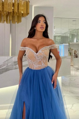 Robes de bal de créateurs robe de soirée bleu roi tenue de soirée avec des paillettes_2