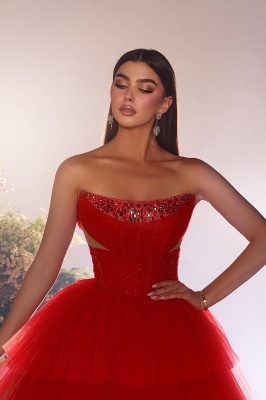 Robes de soirée rouges robe de bal longue en tulle_3