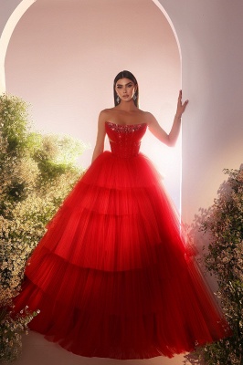 Robes de soirée rouges robe de bal longue en tulle_2