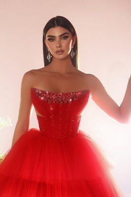 Robes de soirée rouges robe de bal longue en tulle_4