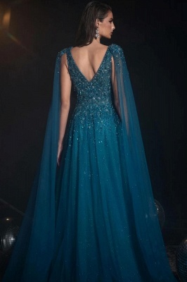 Belles robes de soirée bleu mer robes de bal paillettes longues_5