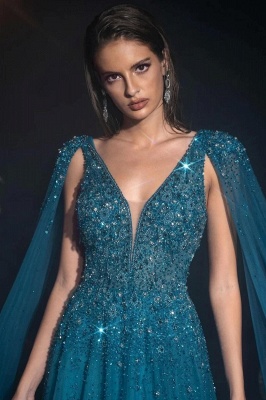 Belles robes de soirée bleu mer robes de bal paillettes longues_3