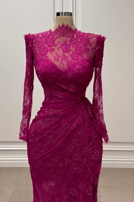 Robes de soirée fuchsia longues robes de bal en dentelle simples avec manches_2