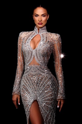 Robes de soirée extravagantes, robes de bal longues à paillettes avec manches_6