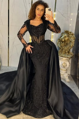 Robes de soirée de créateur longues robes de bal noires en dentelle avec manches