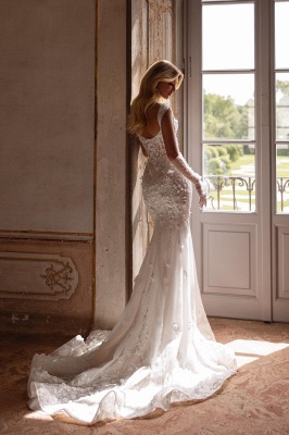 Belles robes de mariée en dentelle, style sirène, robes de mariée à paillettes_5