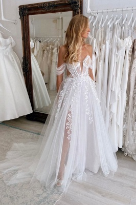 Robes de mariée simples Robes de mariée A-Line Boho Tulle avec dentelle