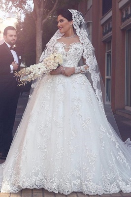 Forme Marquise Traîne mi-longue Col ras du cou Tulle Robes de mariée 2021 avec Appliques_1