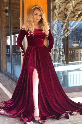 robe de soirée longue épaules nues en appliques avec fendu_2