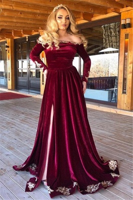 robe de soirée longue épaules nues en appliques avec fendu_1