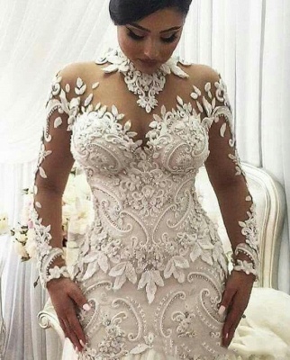 robes de mariée de luxe avec manches | robes de mariée sirène dentelle_2